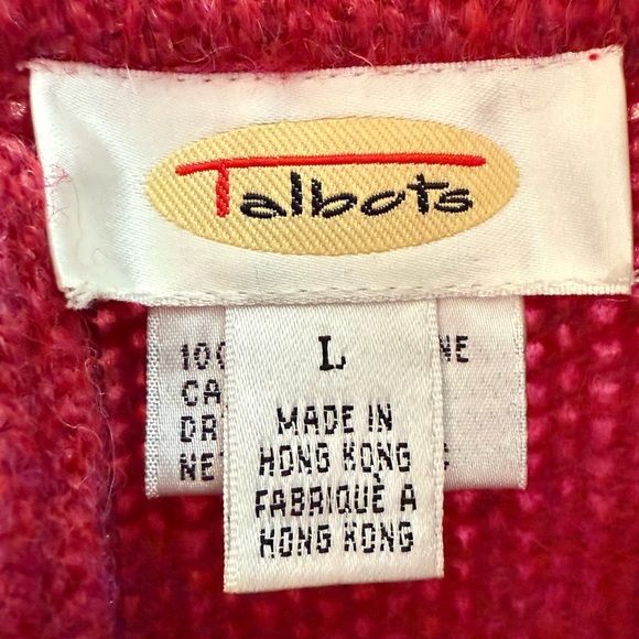 Talbots Wool Fair Isle Red Full Zip Cardigan Sweater Women’s Size L - Picture 11 of 14